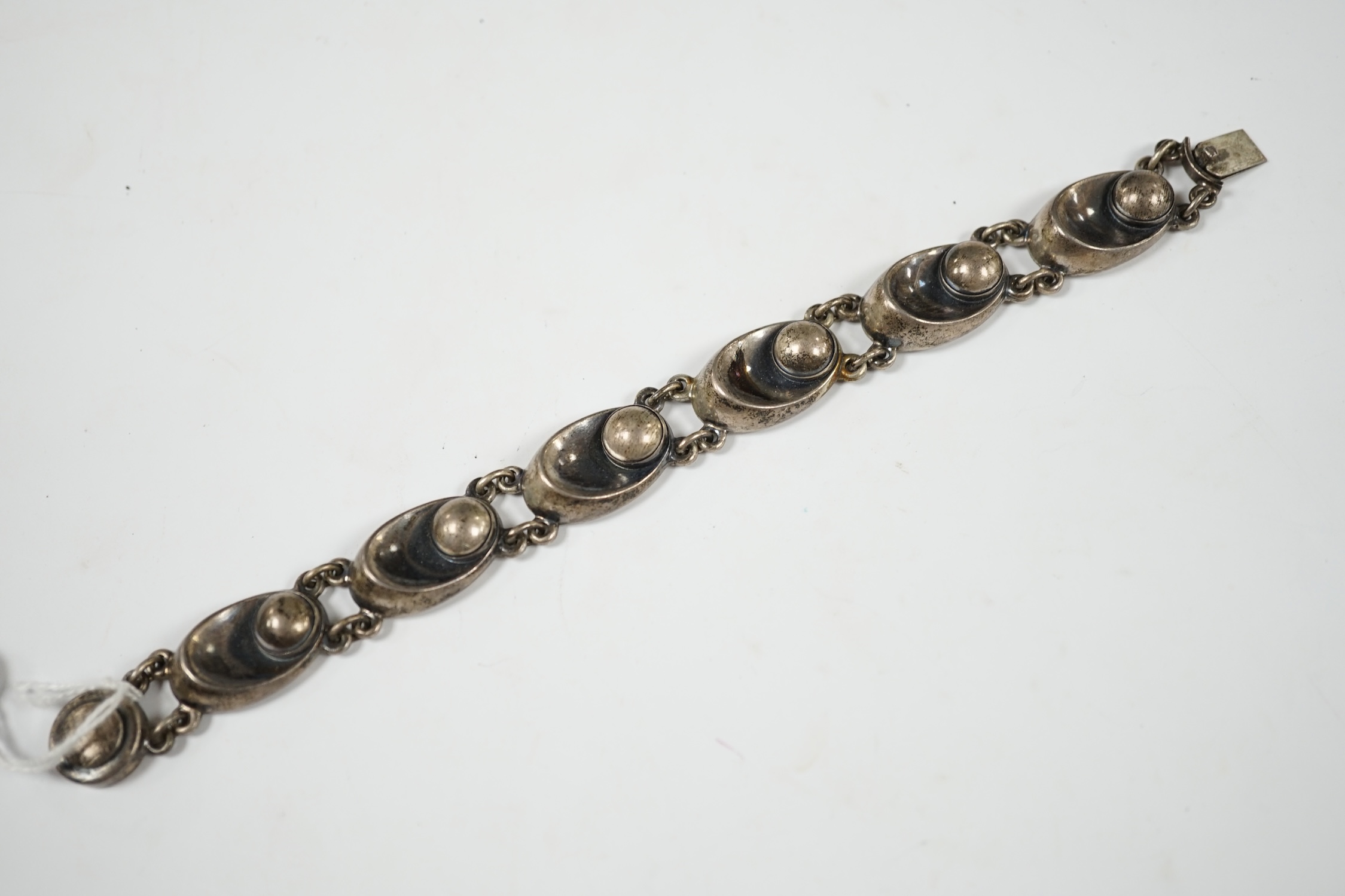 A mid 20th century Danish sterling bracelet by Nils Erik From, 18.7cm. Condition - fair